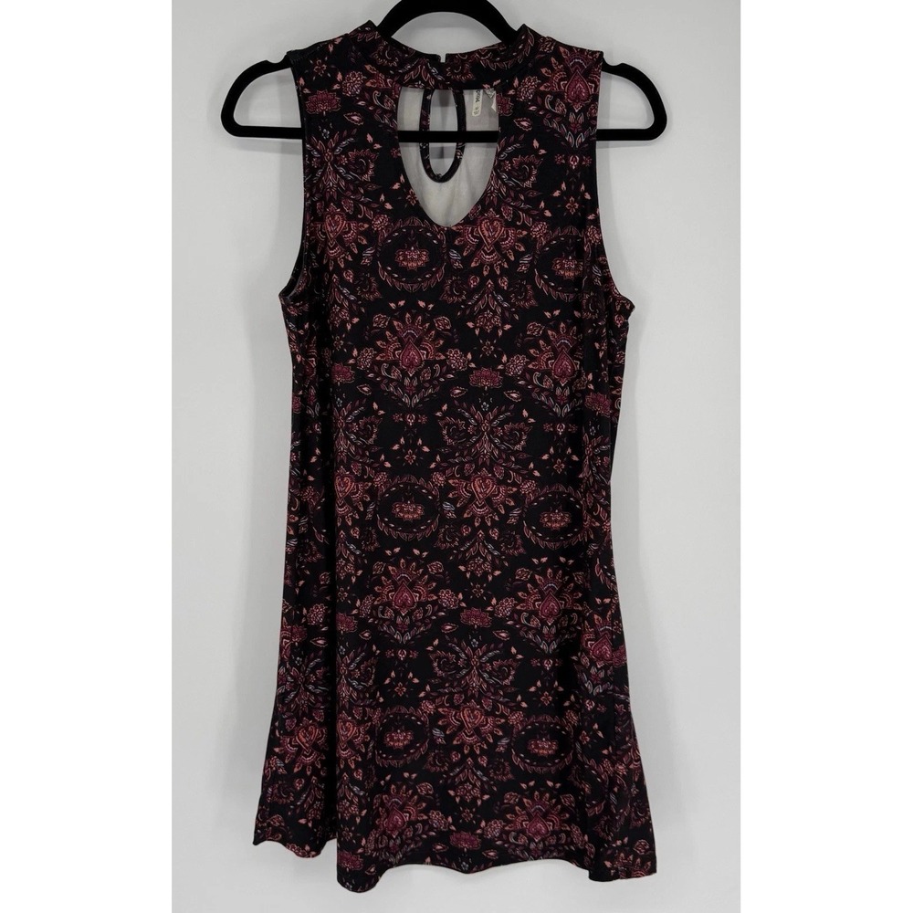 Mudd Dress M Burgundy Floral Mock Neck Swing Whimsigoth Dark Boho Cottagecore